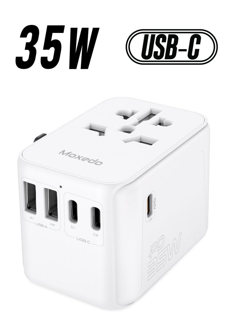 Moxedo Moxedo 35W Universal-Plug GaN Travel Adapter AC Outlet Wall Charger with Ultra-Fast 3 USB-C / 2 USB-A / 1 AC Outlet PD 3.0 - White 