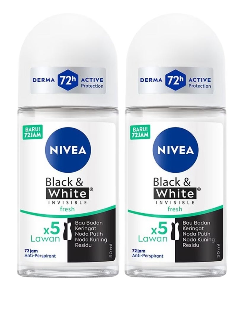 نيفيا مزيل عرق رول للنساء للأبيض والأسود، منعش غير مرئي، 50 مل، يدوم حتى 72 ساعة (عبوة من قطعتين) - Image 1