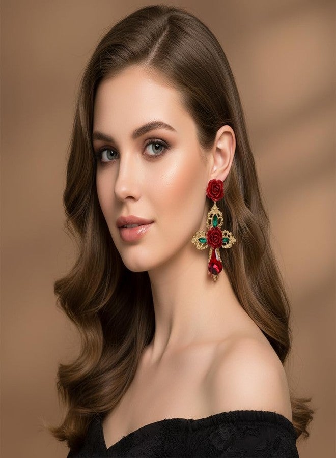 كيو تي ام واي أقراط متدلية مرصعة بالألماس بتصميم باروكي عتيق من QTMY للنساء، لون ذهبي - Image 5