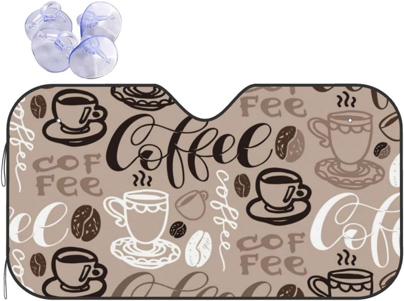 Brown Coffee Maker Beans Theme Car Windshield Sun Shade, Keeps Interior Cool, Foldable Sun Visor Protector, Fits Cars Trucks SUVs Medium - Image 1