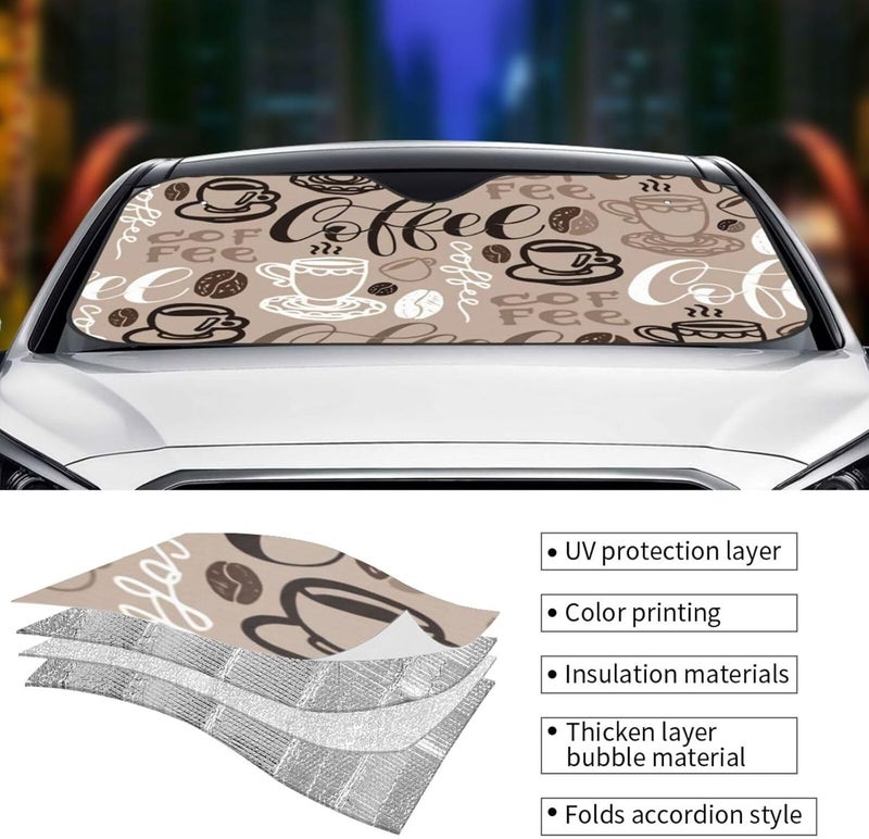 Brown Coffee Maker Beans Theme Car Windshield Sun Shade, Keeps Interior Cool, Foldable Sun Visor Protector, Fits Cars Trucks SUVs Medium - Image 5