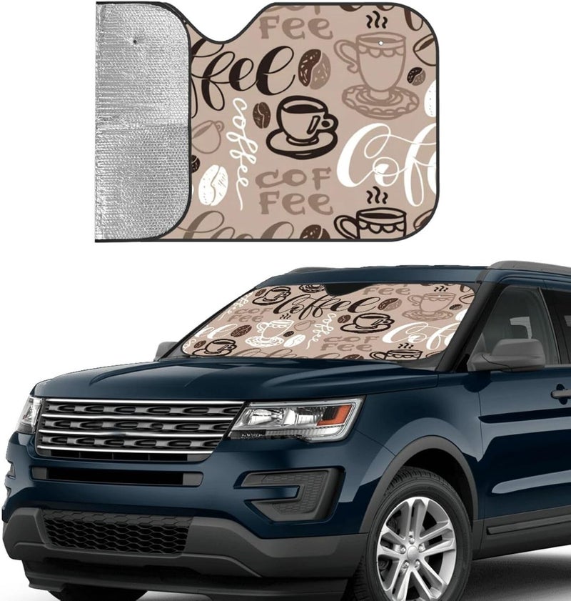 Brown Coffee Maker Beans Theme Car Windshield Sun Shade, Keeps Interior Cool, Foldable Sun Visor Protector, Fits Cars Trucks SUVs Medium - Image 3