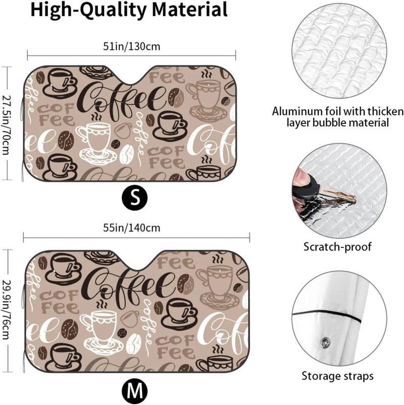 Brown Coffee Maker Beans Theme Car Windshield Sun Shade, Keeps Interior Cool, Foldable Sun Visor Protector, Fits Cars Trucks SUVs Medium - Image 4