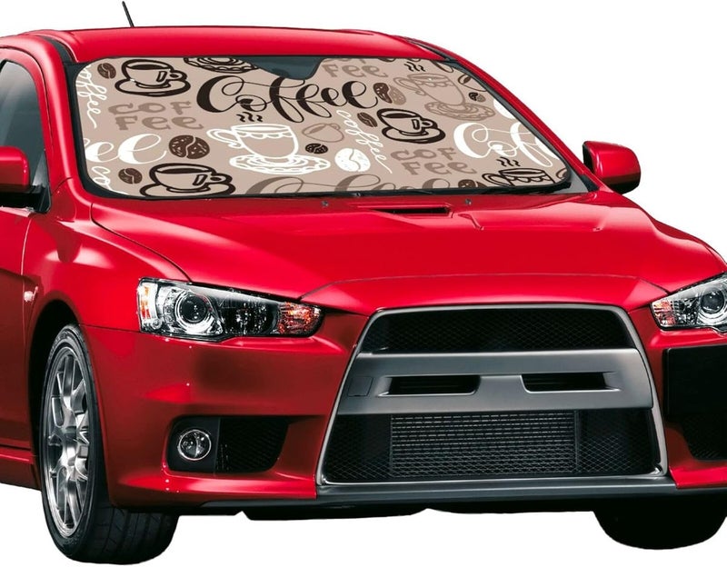 Brown Coffee Maker Beans Theme Car Windshield Sun Shade, Keeps Interior Cool, Foldable Sun Visor Protector, Fits Cars Trucks SUVs Medium - Image 2