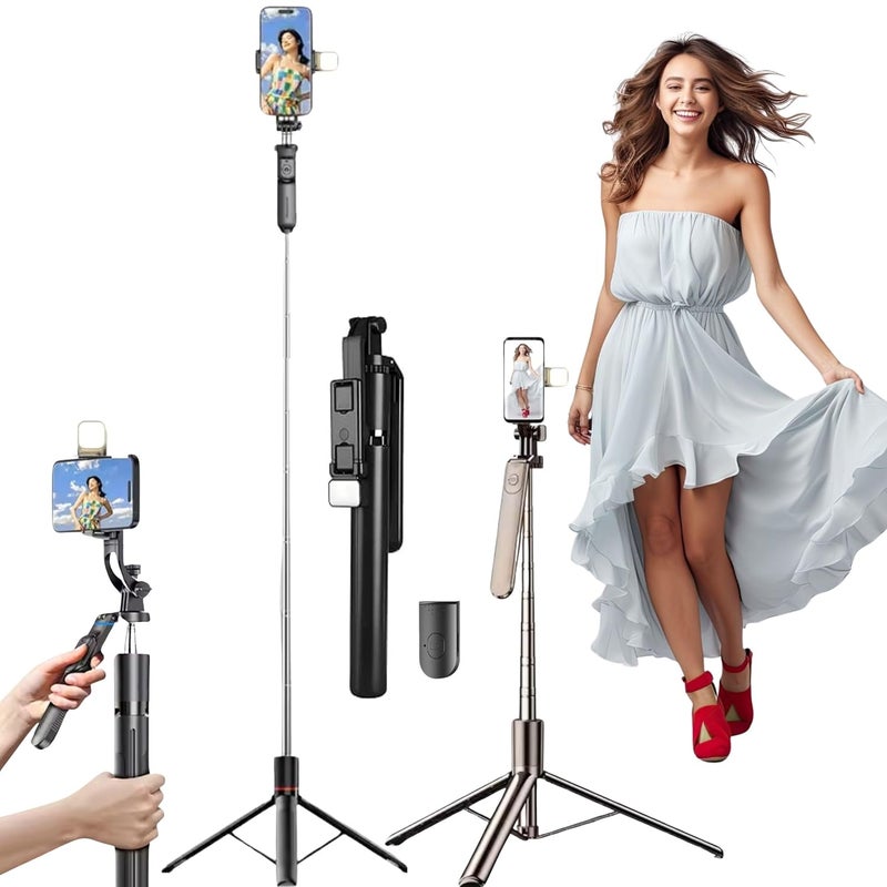 TARAVEE , Long Selfie Stick with Tripod Stand, Aluminum 71inch/180cm, 360° Degree Rotation Selfie Stick Tripod,for iPhone, Blutooth Remote,& LED Fill Light, for Camera Gopro for Vlogging,YouTube - Image 1