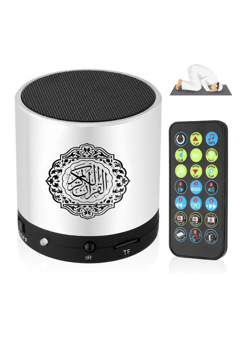 Portable Digital Quran Speaker,Anlising Quran Speaker with Remote Control,Quran Speaker MP3 Player,Quran Translator,USB Rechargeable,8GB,over 18 Reciter and 15 Translations Available Silver - Image 1