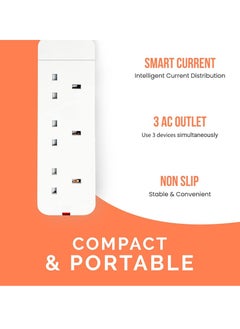 Captaintech 2.5 Meters Power Extension Cord with 3 Power Plugs 3 Way Power Strip Extension Lead 2.5 meter - White  - Image 3