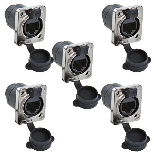 ANMBEST 5PCS Panel Mounting RJ45 IP65 Waterproof PCB Signal Panel Cat5/5e/6 8P8C Connector Ethernet LAN Cable Connector Double Head Coupler Adapter Female to Female with Waterproof/Dust Cap - Image 1