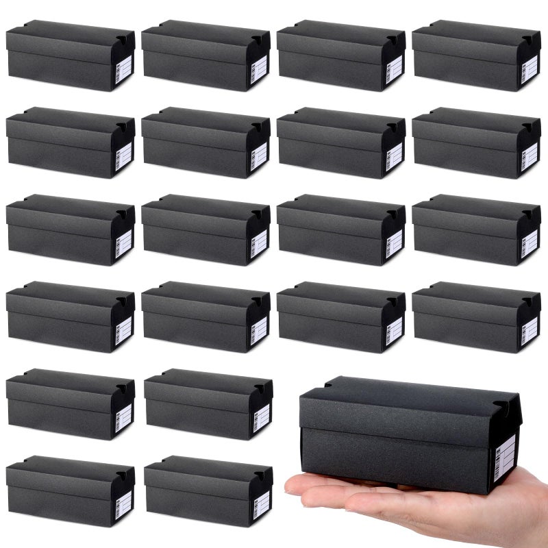 Bornerwhite 24 Sets Mini Shoe Gifts Boxes Mini Sneaker Boxes 4.7x2.5x2 Small Shoe Cases Cardboard Sports Theme Small Gift Case with Writable Label Birthday Party Favor for Candies Cookies Snacks Black - Image 1