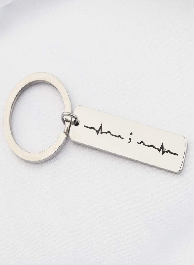 BNQL Semicolon Heartbeat Keychain Keep Going Keychain My Story Isn't Ovet Yet Inspiration Jewelry (keychain) - Image 5