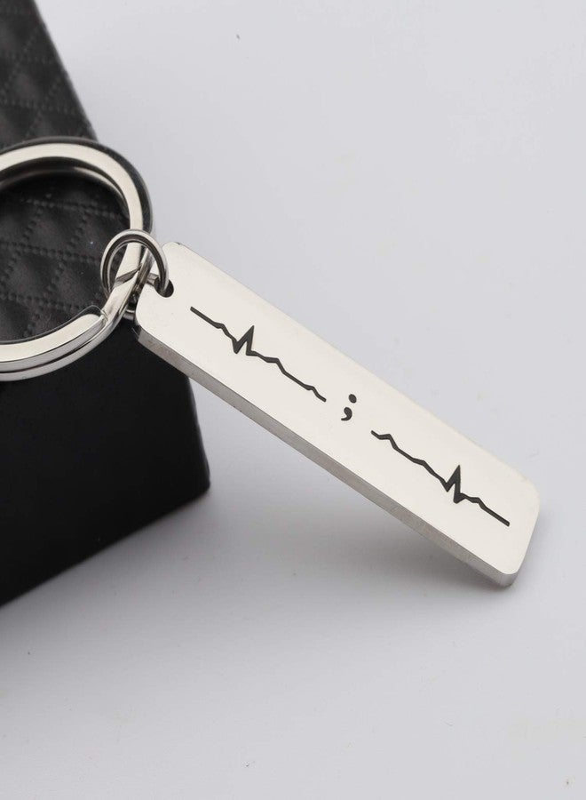 BNQL Semicolon Heartbeat Keychain Keep Going Keychain My Story Isn't Ovet Yet Inspiration Jewelry (keychain) - Image 3