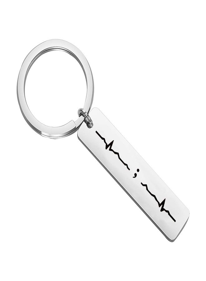 BNQL Semicolon Heartbeat Keychain Keep Going Keychain My Story Isn't Ovet Yet Inspiration Jewelry (keychain) - Image 1