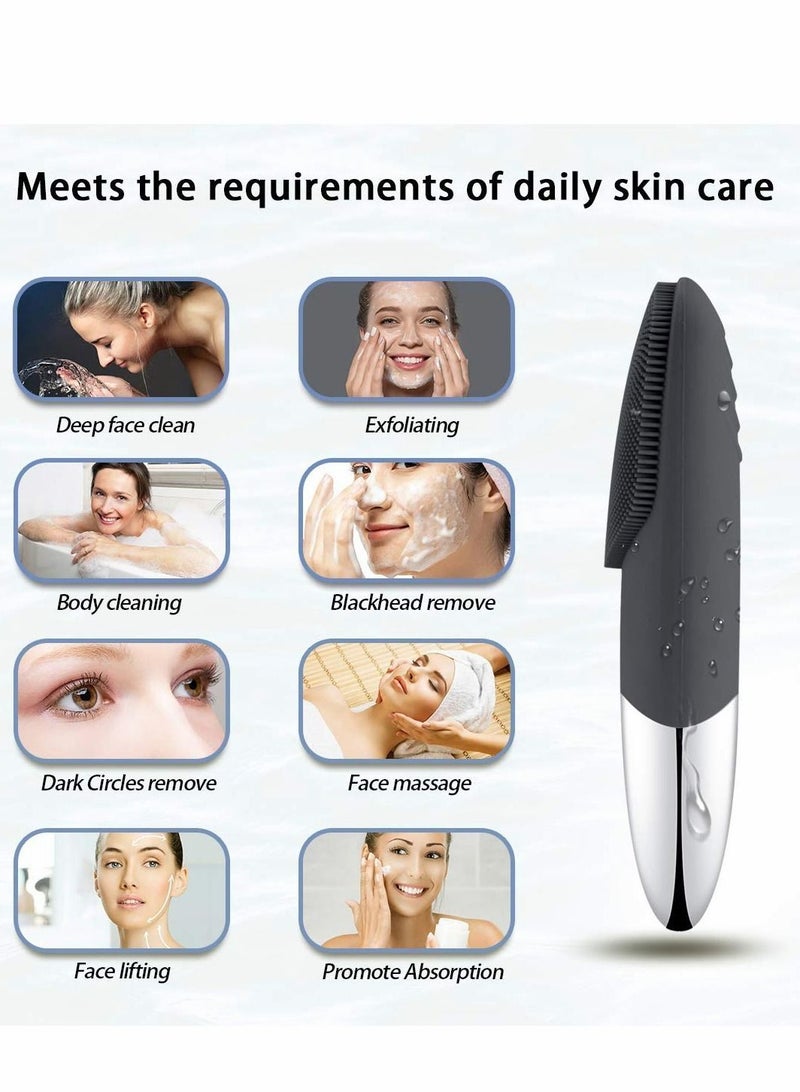 Generic Facial Cleansing Brush, 3-in-1 Electric Silicone Face Scrubber, Vibrating Massager, USB Rechargeble Scrubber Gray - Image 5