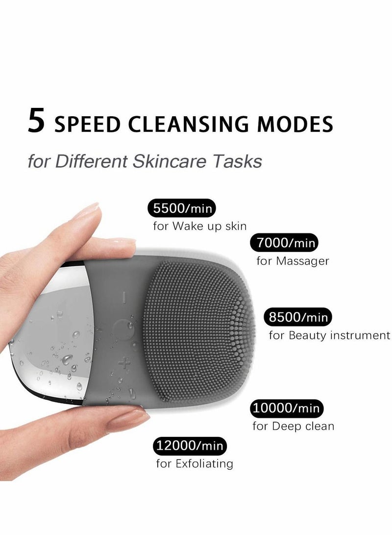 Generic Facial Cleansing Brush, 3-in-1 Electric Silicone Face Scrubber, Vibrating Massager, USB Rechargeble Scrubber Gray - Image 4