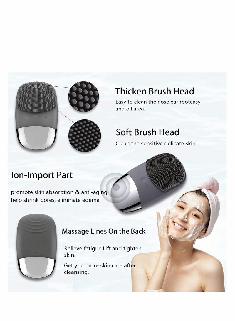 Generic Facial Cleansing Brush, 3-in-1 Electric Silicone Face Scrubber, Vibrating Massager, USB Rechargeble Scrubber Gray - Image 3
