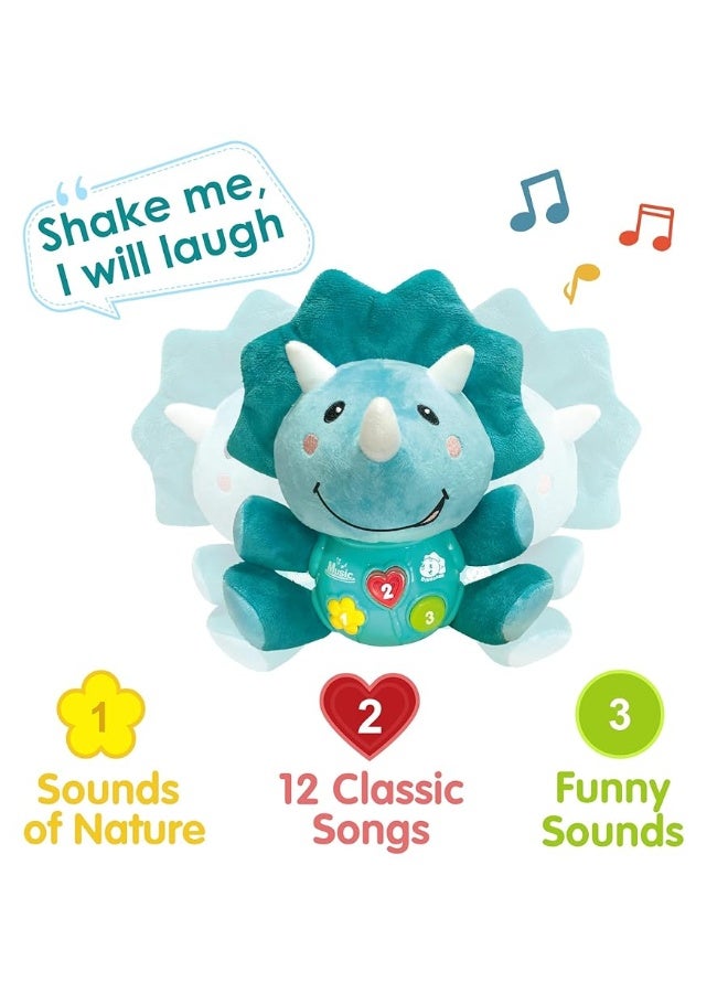 iLearn ألعاب موسيقية ديناصور للأطفال من iPlay و iLearn، دمى ديناصور ناعمة للأطفال حديثي الولادة، وقت موسيقي مضيء للأطفال، هدية عيد الفصح الأولى، هدية عيد ميلاد للأطفال من عمر 0 إلى 3 سنوات - Image 1