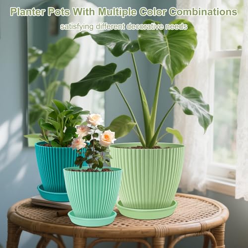 SupKing Large Plant Pots 7.5/6.7/6 Inch Set of 3, Plastic Flower Pots Planters with Drip Trays and Multi Mesh Drainage Holes Multicolor Nursery Planting Pot for Indoor Outdoor Garden Plants - Image 4