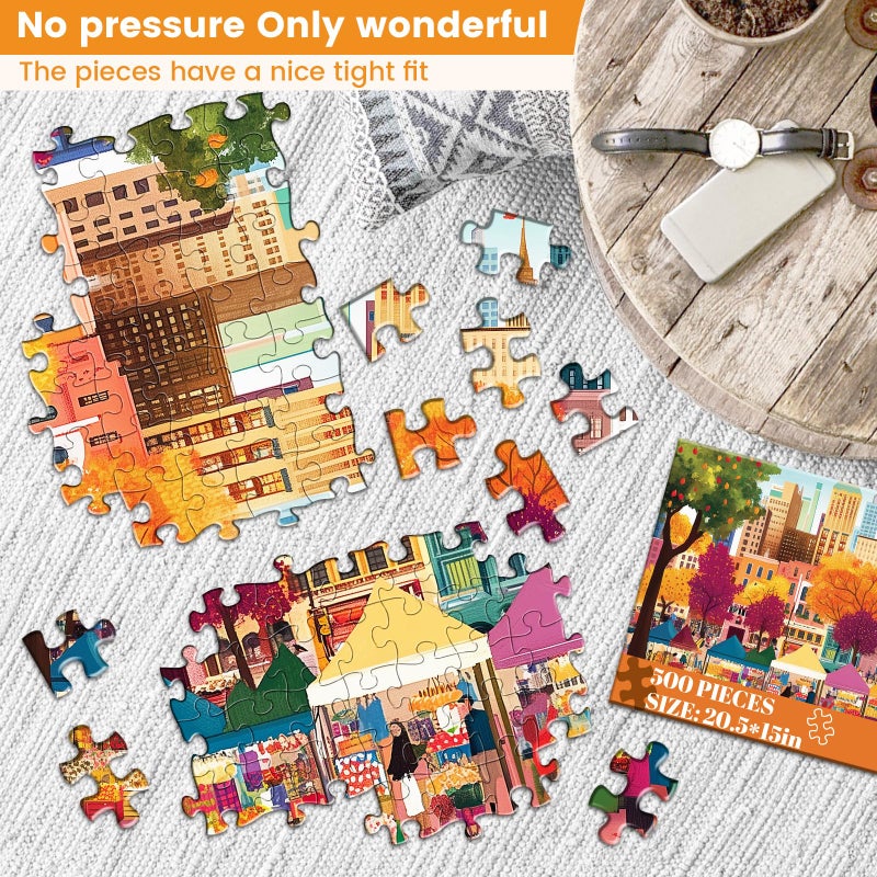 Nitktaia 500 Pieces Puzzle for Adultsâ€“Beautiful Autumn Market Puzzle for Adults Elderlyâ€“Recycled Paper Jigsaw Puzzle 500 Pieceâ€“Glossy, Sturdy Pieces Challenging Family Game Great Gift Idea (20.5x15in) - Image 5