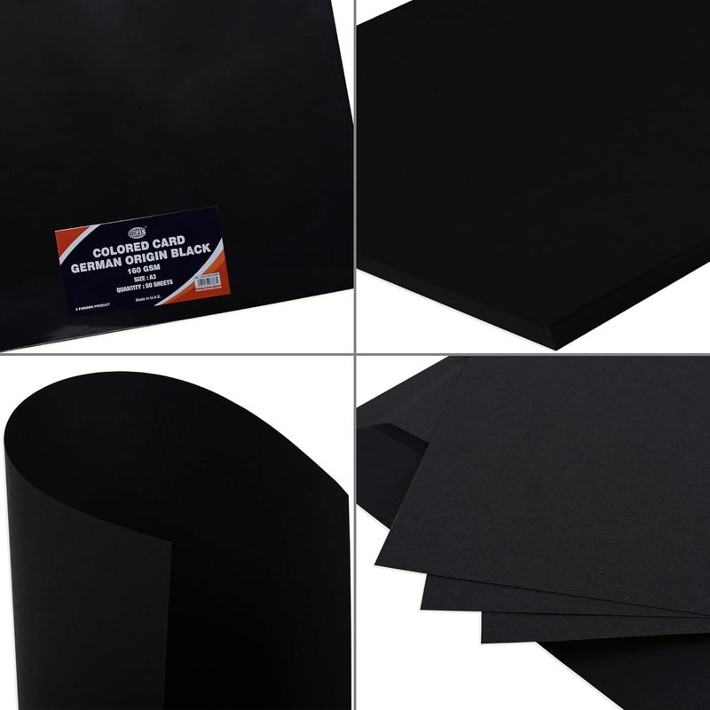 FIS® Colored Cards, German Origin, 160 Gsm, A3 Size (29.7x42.0cm), Pack of 50 Sheets, Black - Image 3