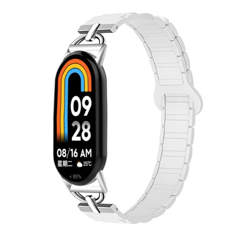 erorex For Xiaomi Smart Band 10 / 9 / 8 D-Shaped Tri-Beads Magnetic Silicone Watch Band(Ceramic White) - Image 1