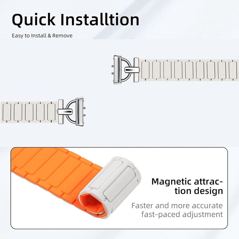 erorex For Xiaomi Smart Band 10 / 9 / 8 D-Shaped Tri-Beads Magnetic Silicone Watch Band(Ceramic White) - Image 5