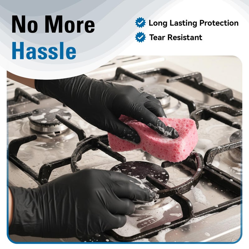 SWIFTLITE Disposable Nitrile Gloves Black, Food Safe Rubber Gloves Latex-Free Powder-Free for Cooking Food Prep Kitchen Clean (Large, 100) - Image 4