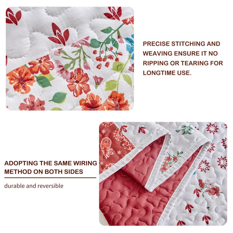 Joyreap 2 Pieces Floral Patchwork Quilt Set Twin, Burgundy Red n White Flowers Design, Smooth Soft Microfiber Quilt, Bedspread Bed Cover for All Season, 68x86 inches - Image 4