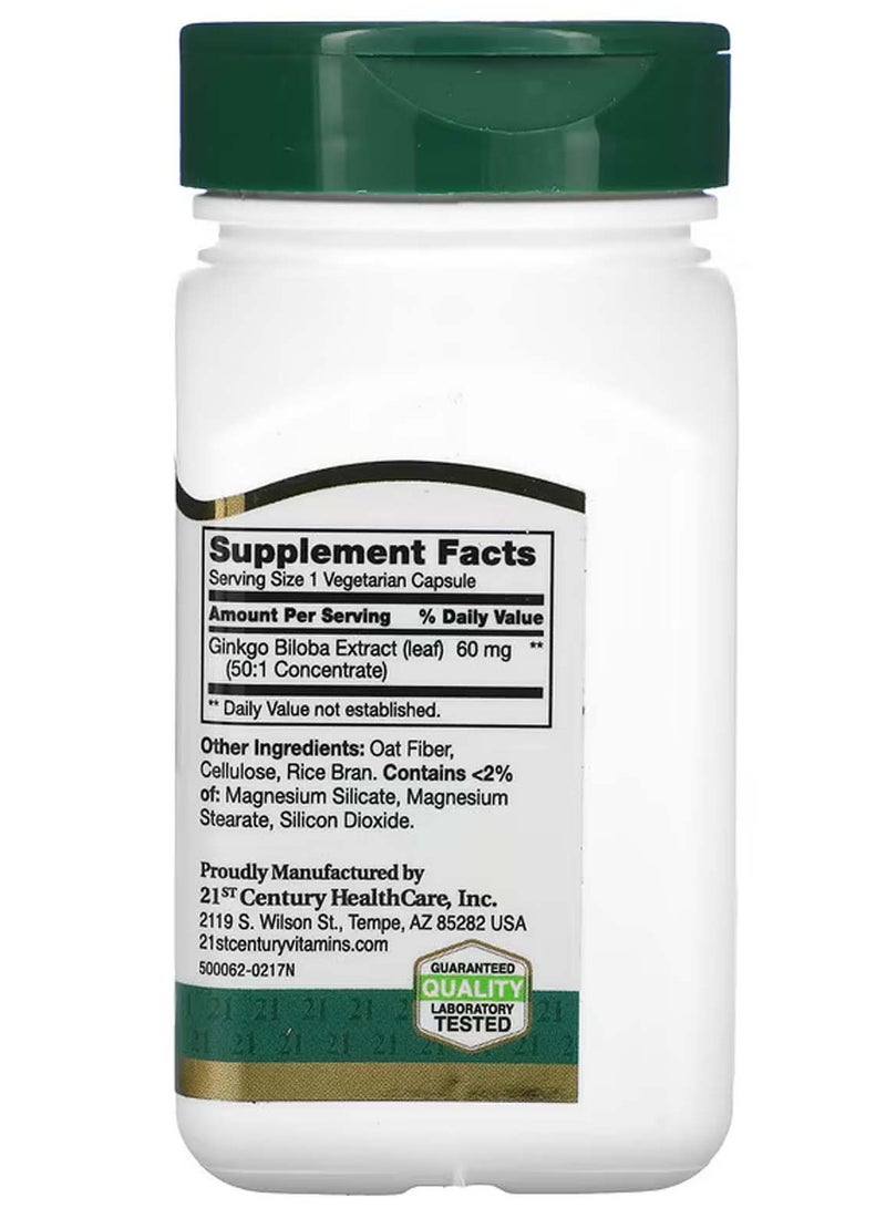 القرن الحادي والعشرون خلاصة الجنكة جنكو بيلوبا، مكمل غذائي، 60 كبسولة نباتية (60 ملجم لكل كبسولة) - Image 2