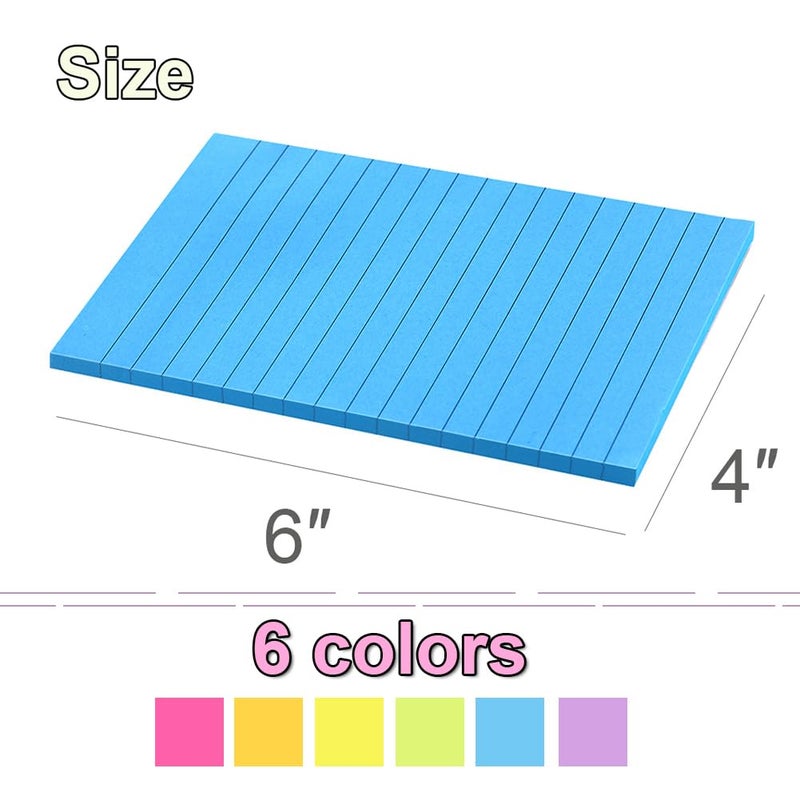 Kozerite (12 Pack) Lined Sticky Notes 4x6 in,Large Notepads with Lines,Ruled Stickies Super Sticking Power,Office School Memo Note Pads Bright Colors,Post on Windows Doors,Recyclable,Easy to Write on - Image 3
