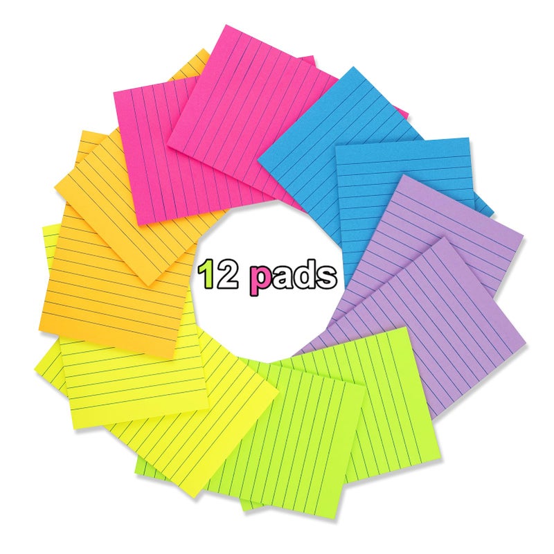 Kozerite (12 Pack) Lined Sticky Notes 4x6 in,Large Notepads with Lines,Ruled Stickies Super Sticking Power,Office School Memo Note Pads Bright Colors,Post on Windows Doors,Recyclable,Easy to Write on - Image 2