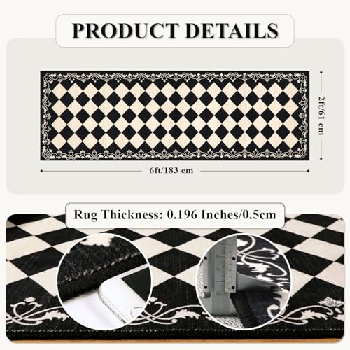 Beeiva Checkered Bathroom Runner Rug 2x6, Black and White Washable Runners for Hallways Non Slip, Moroccan Trellis 2x6 Rug for Besides Laundry Kitchen, Checkerboard Stain Resistant Bathroom Decor - Image 5