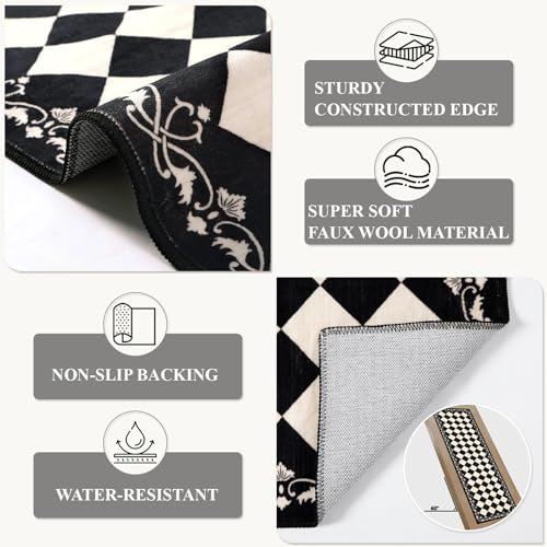Beeiva Checkered Bathroom Runner Rug 2x6, Black and White Washable Runners for Hallways Non Slip, Moroccan Trellis 2x6 Rug for Besides Laundry Kitchen, Checkerboard Stain Resistant Bathroom Decor - Image 4