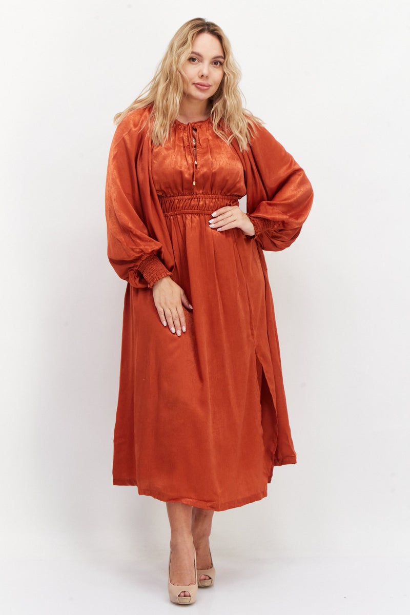 RIVER ISLAND Women Solid Midi Dress, Brown - Image 1