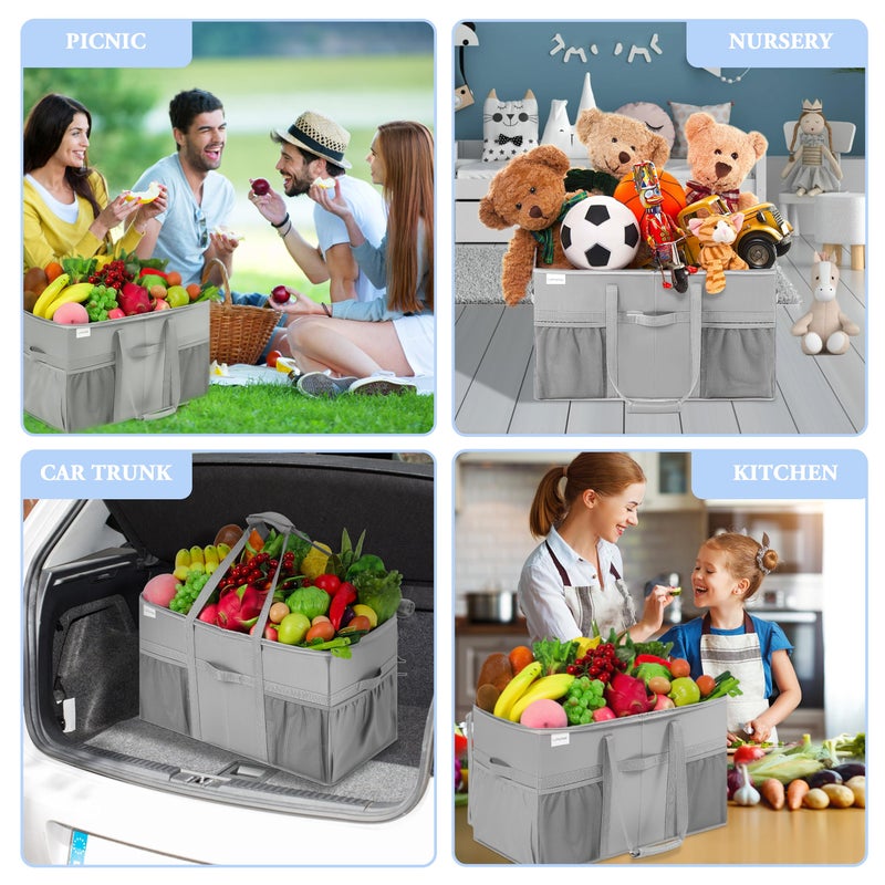 LUVHOMEE Extra Large Utility Tote Bag, 2 Pack Reusable Grocery Bags Heavy Duty, Sturdy Structured Tote Bag with Pockets & Handles, Foldable Shopping Bags for Groceries, Collapsible Totes with Lids 22x11.5x13in - Image 4
