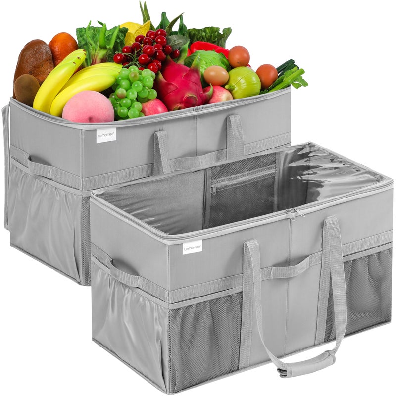 LUVHOMEE Extra Large Utility Tote Bag, 2 Pack Reusable Grocery Bags Heavy Duty, Sturdy Structured Tote Bag with Pockets & Handles, Foldable Shopping Bags for Groceries, Collapsible Totes with Lids 22x11.5x13in - Image 1