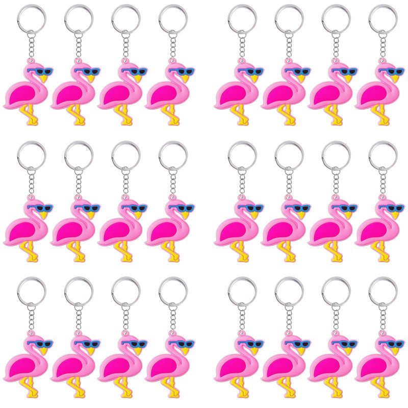 Elecrainbow 24 Pack Pink Flamingo Keyring Pack Party Favor for Flamingo Lover Guest Return Gift Hawaii Themed Party Baby Shower Birthday