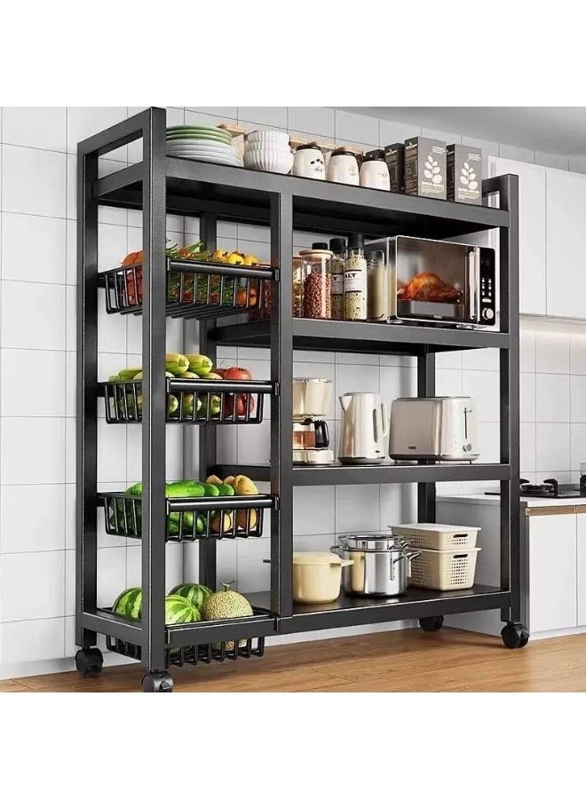 حصريا رف تخزين متنقل متعدد الوظائف، رف لتخزين الخضراوات والفواكه، رف لأجهزة وأدوات المطبخ (أسود) - Image 2
