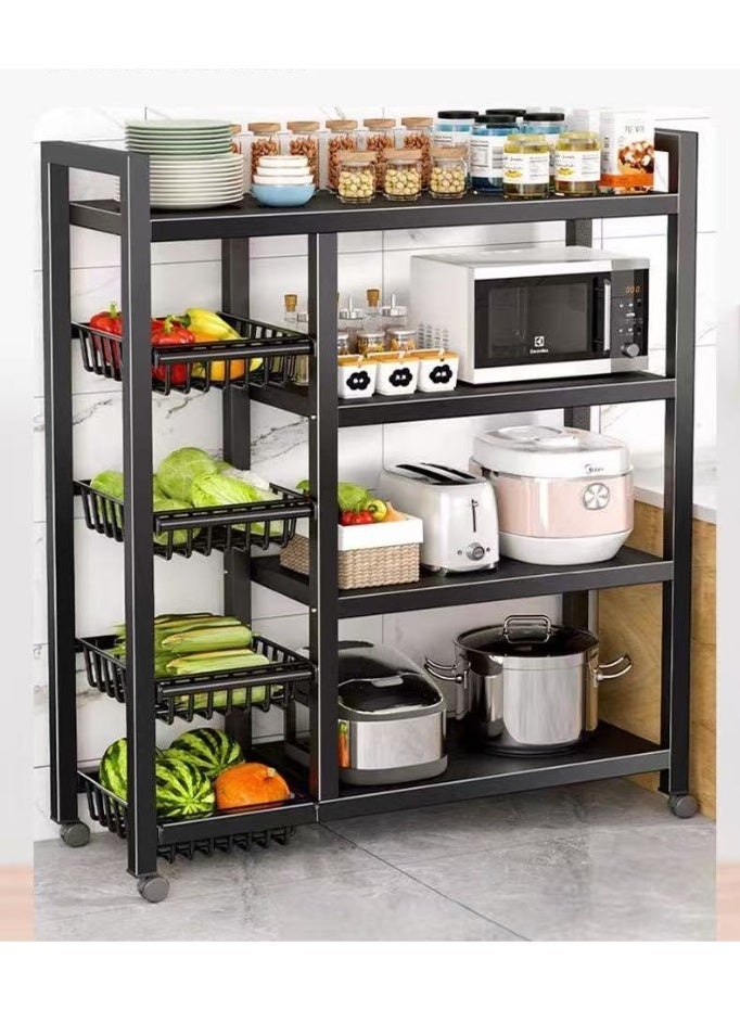 حصريا رف تخزين متنقل متعدد الوظائف، رف لتخزين الخضراوات والفواكه، رف لأجهزة وأدوات المطبخ (أسود) - Image 3