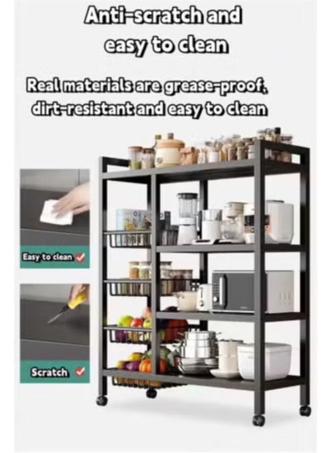 حصريا رف تخزين متنقل متعدد الوظائف، رف لتخزين الخضراوات والفواكه، رف لأجهزة وأدوات المطبخ (أسود) - Image 5