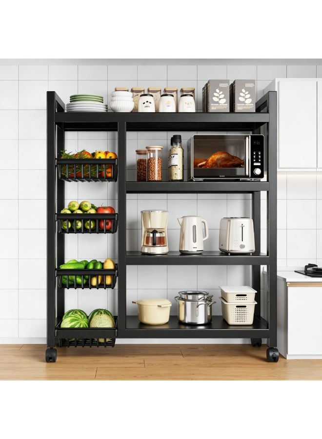 حصريا رف تخزين متنقل متعدد الوظائف، رف لتخزين الخضراوات والفواكه، رف لأجهزة وأدوات المطبخ (أسود) - Image 4