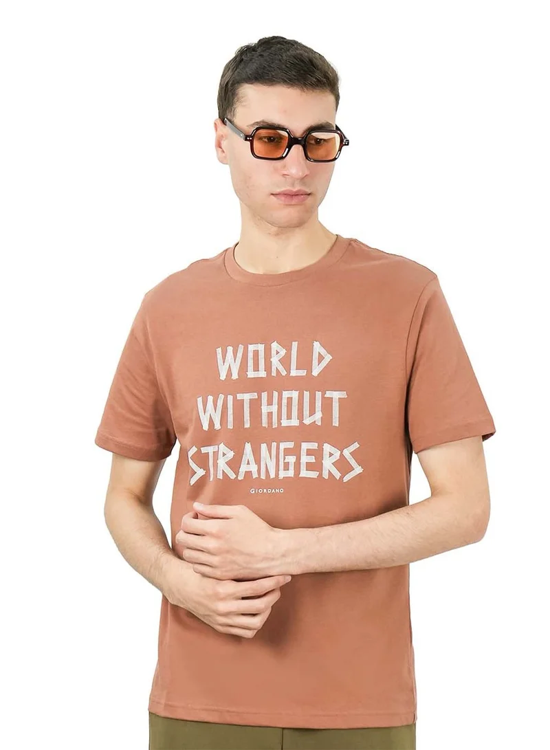 Men's World Without Strangers Print Tee - Slim Fit, Crew Neck, Cotton