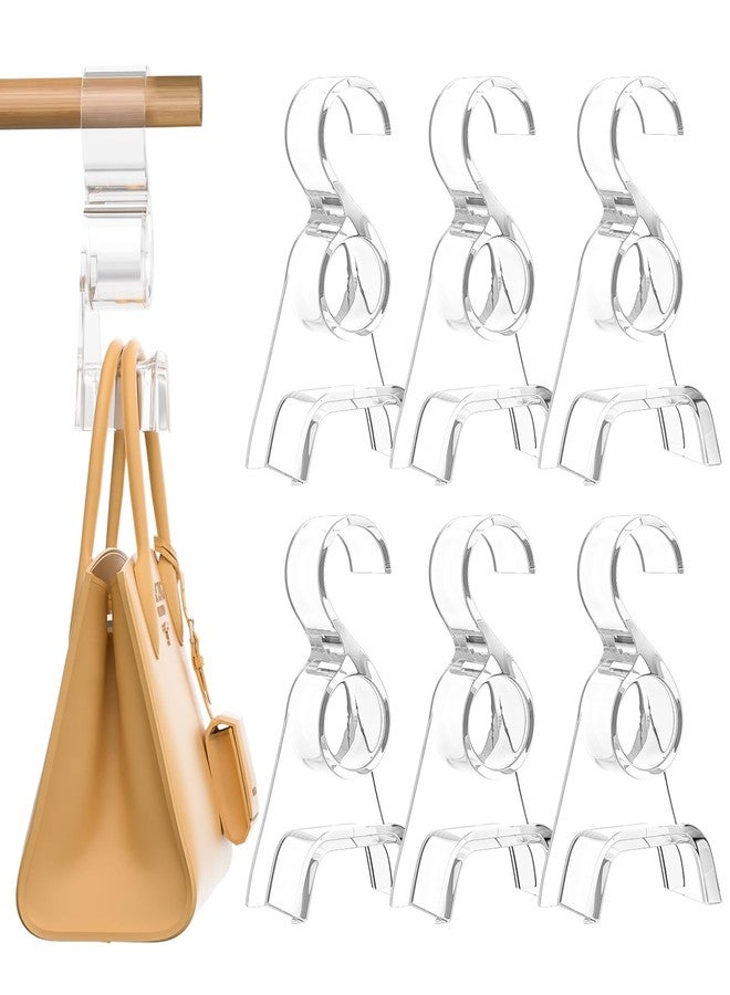 BOCONY Purse Hanger for Closet 6 Pcs,Acrylic Purse Organizer Hooks,Handbags Hanging Holder for Bag Scarf Belt,Clear - Image 1
