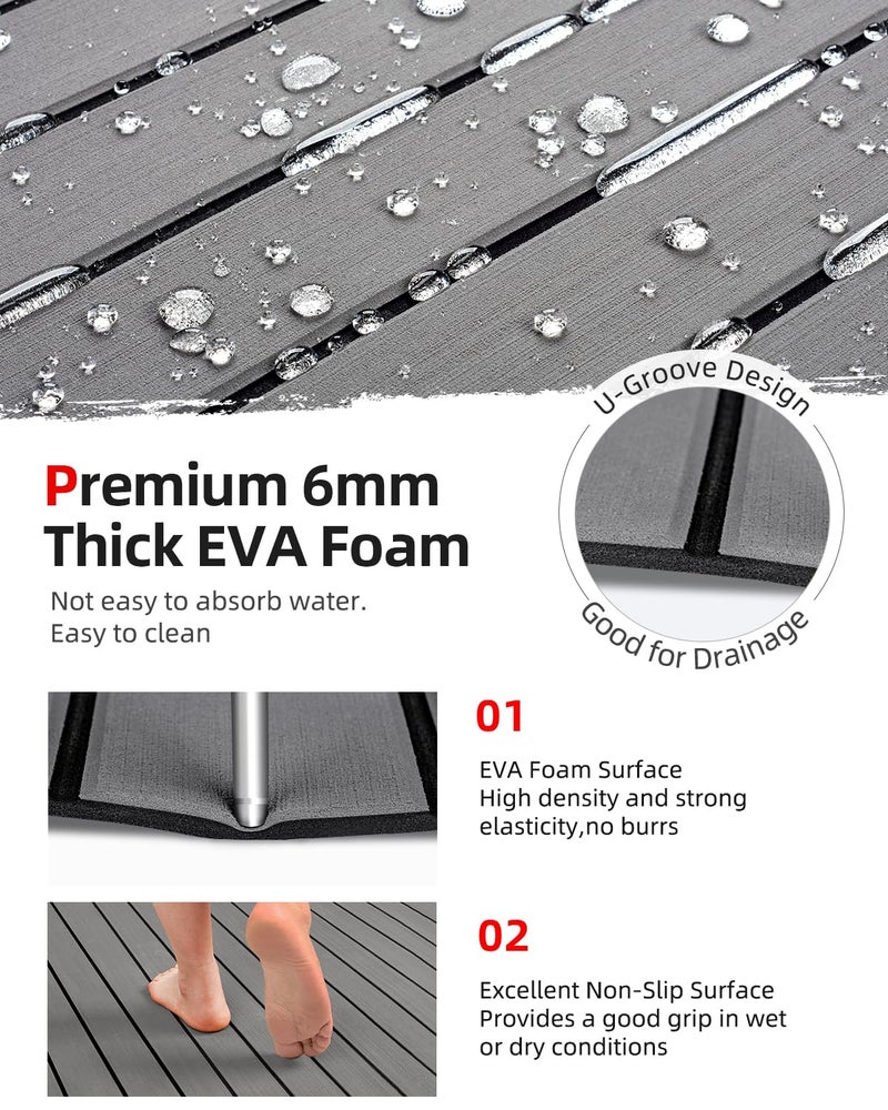 Abahub EVA Foam Boat Decking 48''x16.8'' Self-Adhesive Faux Teak Marine Flooring Sheet Traction Pad for Boats Surfboard, Gray with Black Seam Lines - Image 3