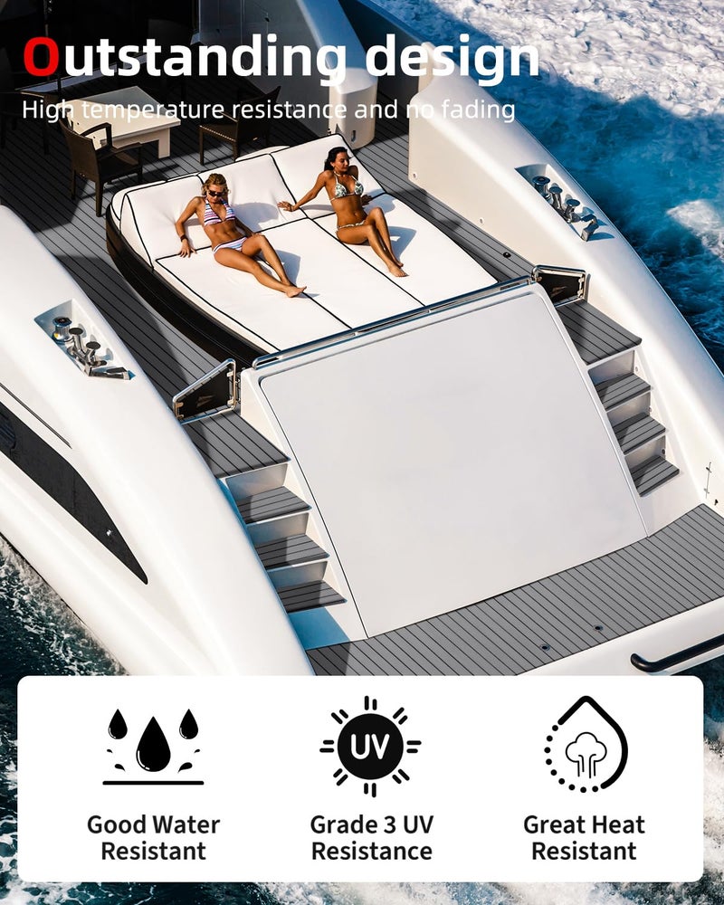 Abahub EVA Foam Boat Decking 48''x16.8'' Self-Adhesive Faux Teak Marine Flooring Sheet Traction Pad for Boats Surfboard, Gray with Black Seam Lines - Image 5