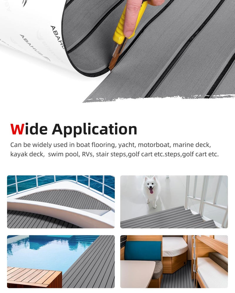 Abahub EVA Foam Boat Decking 48''x16.8'' Self-Adhesive Faux Teak Marine Flooring Sheet Traction Pad for Boats Surfboard, Gray with Black Seam Lines - Image 4