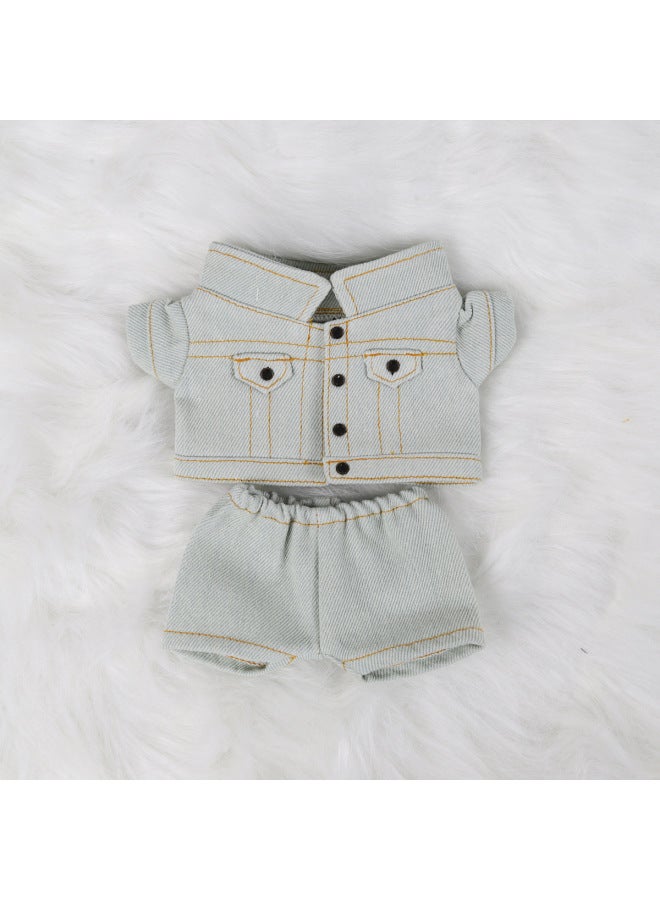 10cm Doll 20cm Cotton Doll Trousers Suit Denim Coat Pants Cotton Doll Clothes-Specifications:20cm-color:Light Blue Denim Jacket Non-turning Jeans 2-piece Set - Image 1