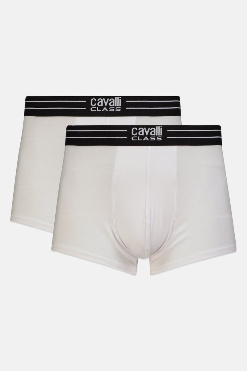 Cavalli Class Men 2 Pack Brand Logo Trunks, White - Image 1
