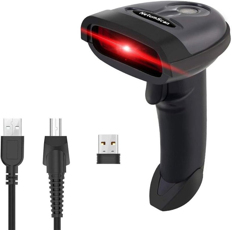 NS1698W Wireless Barcode Scanner 2 in 1 (2.4G Wireless & USB Wired) Handheld 1D Bar Code Reader USB Rechargeable for Computer Mac Laptop