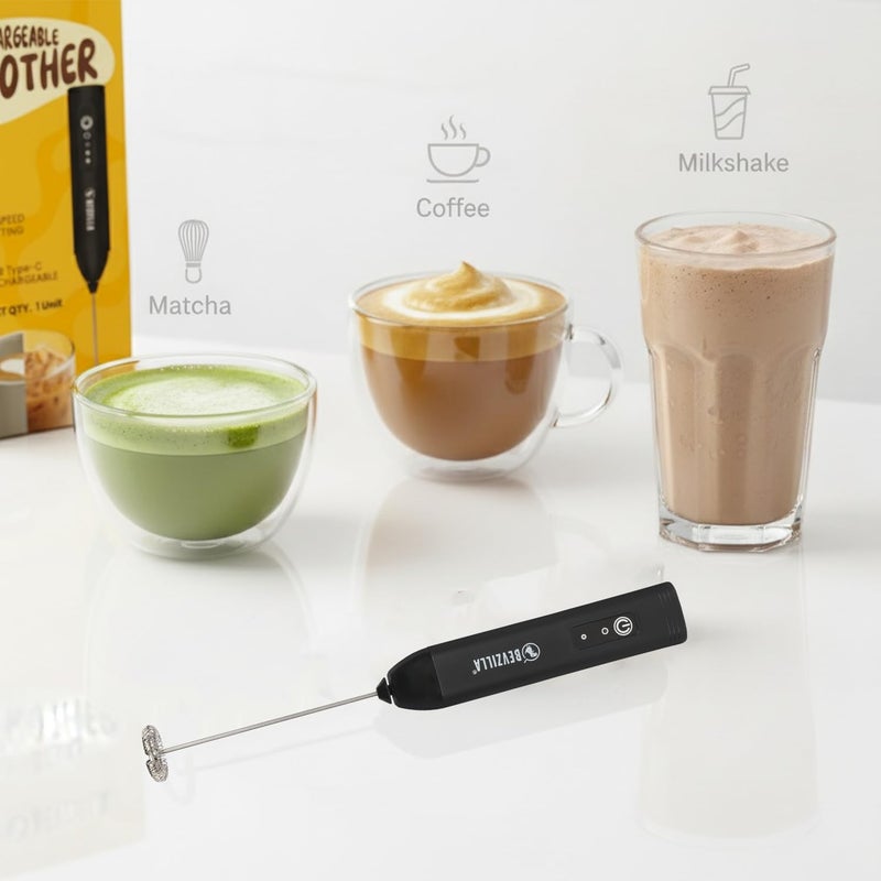 Bevzilla Rechargeable Electric Coffee Frother | 3-Speed with Type-C Fast Charging | One-Touch Operation for Coffee, Matcha & Milkshakes - Image 5