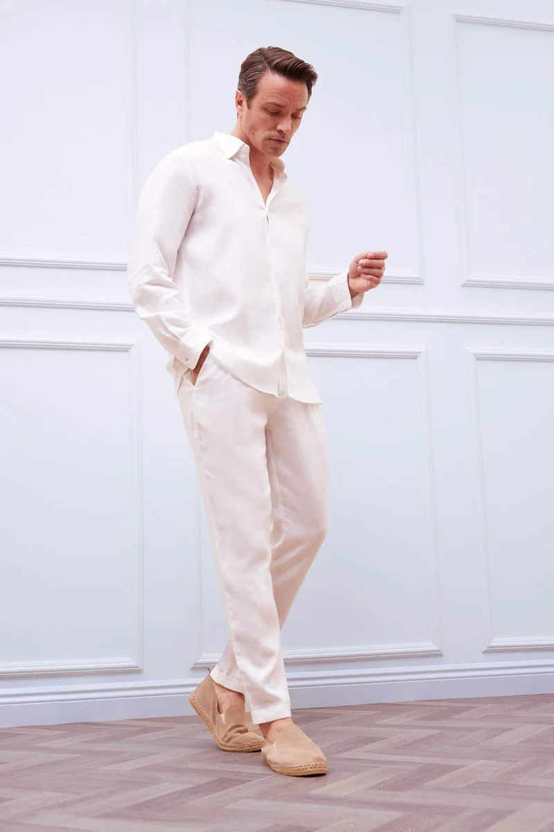 DeFacto Regular Fit Polo Collar Summer Basic Linen Shirt